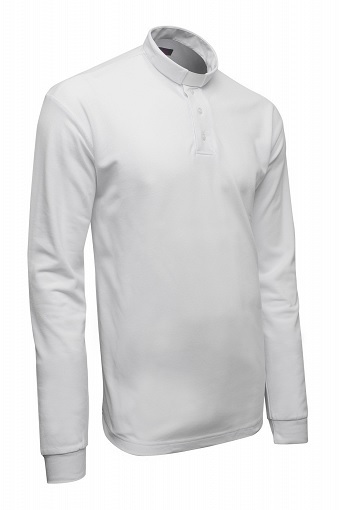 Clerical Polo shirt with long sleeves white- Catholic Vestments Shop