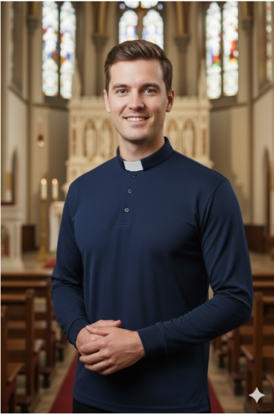 Koszula kaplanska polo granatowa