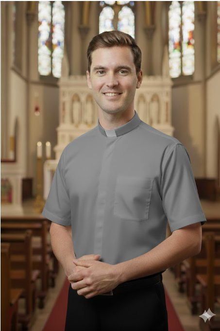 Koszula kapłańska z krótkim rękawem jasno szara Koszula kapłańska z krótkim rękawem jasno szara