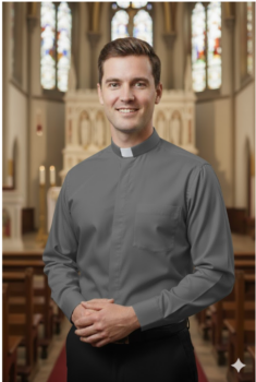 Koszula kapłańska z długim rękawem jasnoszara