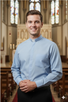 Koszula kapłańska z długim rękawem niebieska