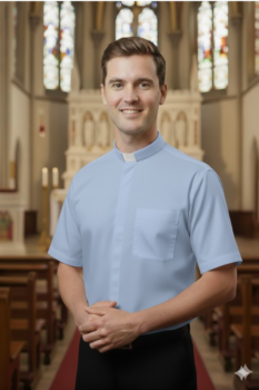 Koszula kapłańska z krótkim rękawem niebieska