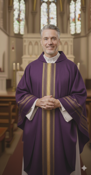 Ornat Czerwony z Lejącej Tkaniny z Złotymi Pasami