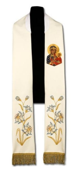 Stuła kapłańska z wizerunkiem Matki Bożej Częstochowskiej