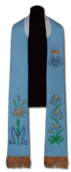 Stuła kapłańska niebieska Maryjna