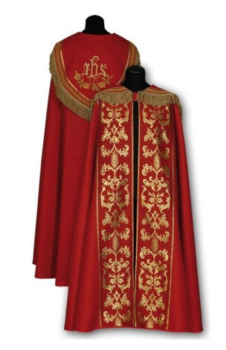 Kapa liturgiczna czerwona IHS z Haftowanym Kapturem