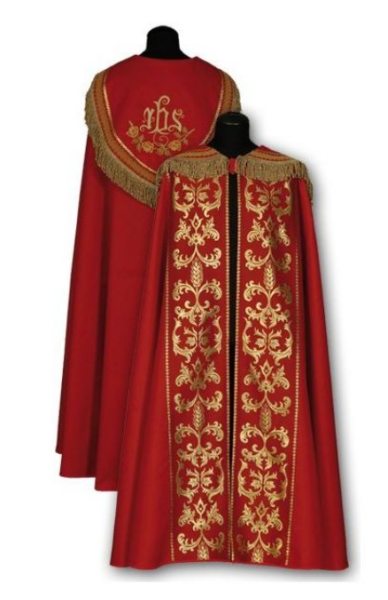 Kapa liturgiczna czerwona IHS z Haftowanym Kapturem