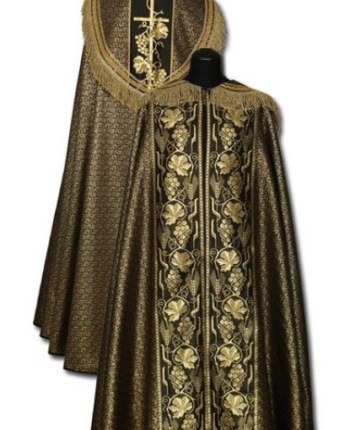 Kapa liturgiczna czarna pogrzebowa z bogatymi złotymi zdobieniami