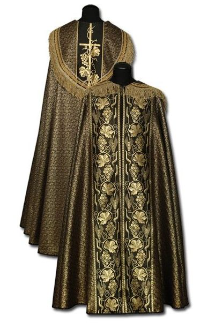 Kapa liturgiczna czarna pogrzebowa z bogatymi złotymi zdobieniami Kapa liturgiczna czarna pogrzebowa z bogatymi złotymi zdobieniami