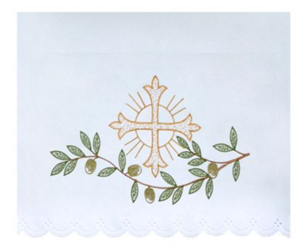 Obrus Ołtarzowy z Haftem Krzyża i Gałązek Oliwnych