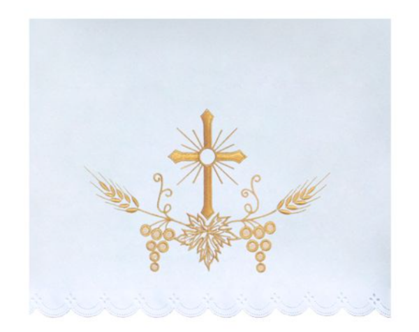 Obrus Ołtarzowy na Komunię Świętą z Haftem Krzyża, Kłosów i Winogron