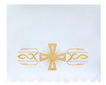 Obrus Ołtarzowy z Haftem Złotego Krzyża i Symboli Eucharystycznych