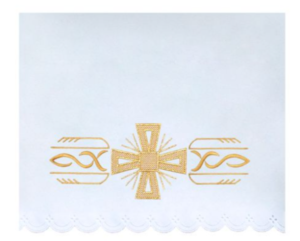Obrus Ołtarzowy z Haftem Złotego Krzyża i Symboli Eucharystycznych
