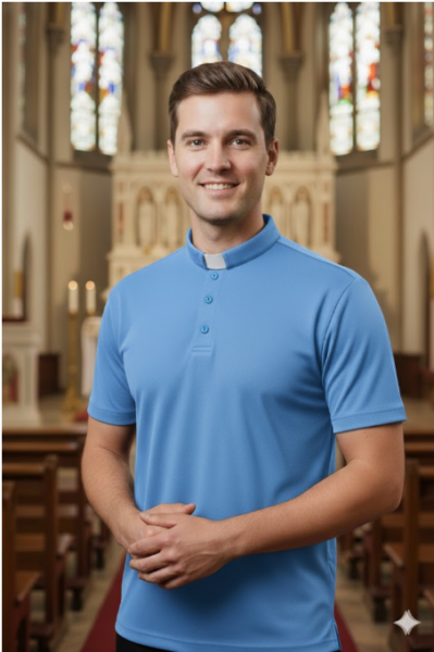 koszula kapłańska polo kr niebieska