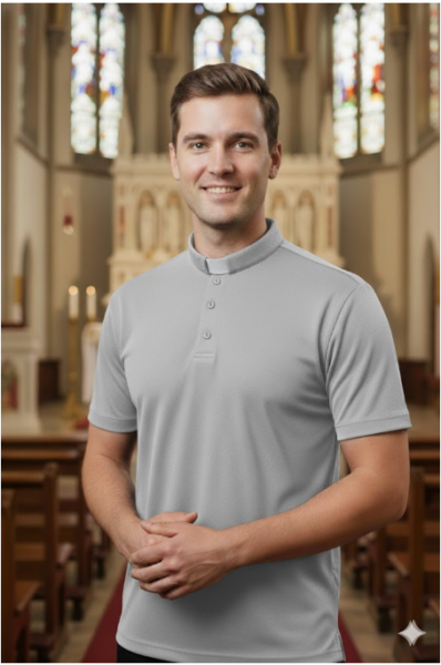 koszula kapłańska polo kr szara