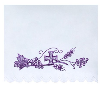 Obrus do Kościoła z Fioletowym Haftem Krzyża, Kłosów i Winogron