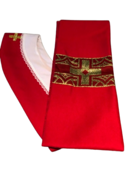 Stuła kapłańska czerwona z krzyżem