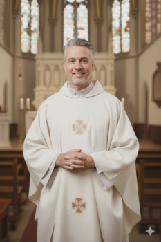 Kremowy Ornat Lniany z Krzyżami