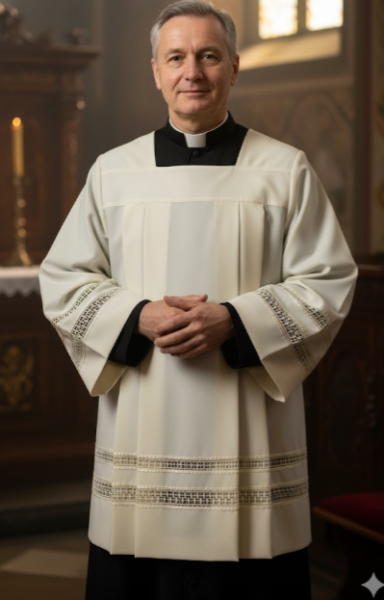 Kapłańska Komża Kremowa z Podwójną Gipiurową Wstawką