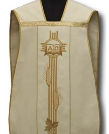Kremowy Ornat Rzymski haftowany Alfa i Omega
