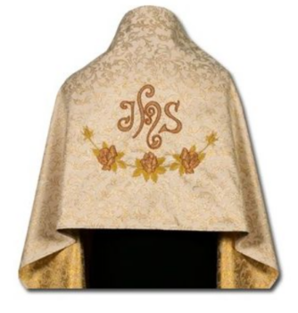 Złoty Welon Liturgiczny Naramienny z Motywem Róż – Tkanina Adamaszek