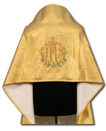 Złoty Brokatowy Welon Liturgiczny Naramienny Haftowany IHS