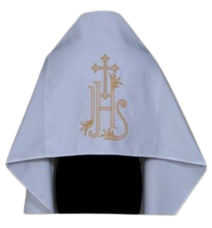 Biały Welon Liturgiczny Naramienny z Elanowełny Haftowany IHS