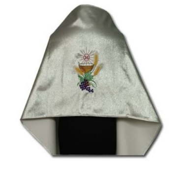 Srebrny Welon Liturgiczny Naramienny z Brokatowej Tkaniny z Motywem Eucharystycznym