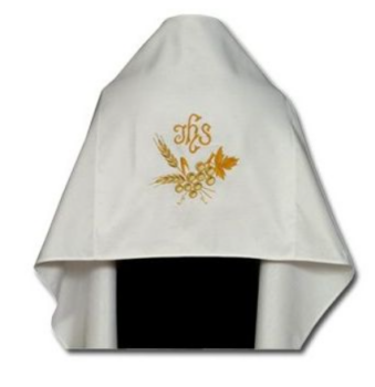 Biały Welon Liturgiczny z Elanowełny z Haftem IHS i Motywem Eucharystycznym