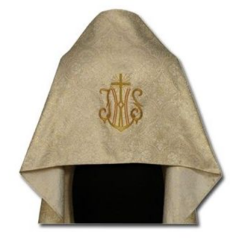 Złoty Welon Liturgiczny z Haftem IHS w Tkaninie Damaskowej