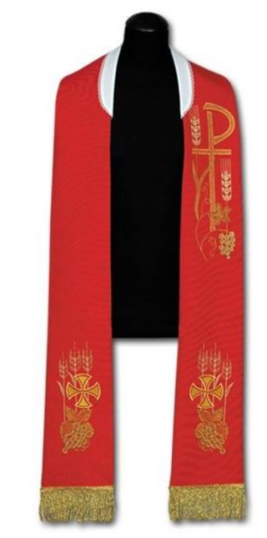 Czerwona stuła kapłańska z motywami eucharystycznymi