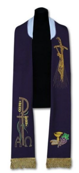 Fioletowa stuła kapłańska haftowana