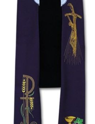 Fioletowa stuła kapłańska haftowana