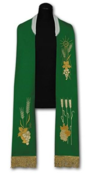 Zielona stuła kapłańska haftowana