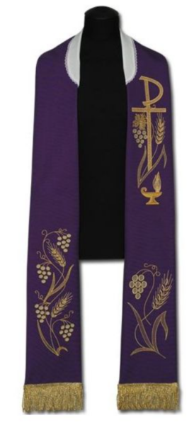 Fioletowa stuła kapłańska haftowana z symbolem PX