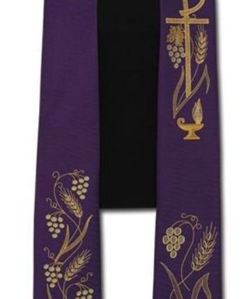 Fioletowa stuła kapłańska haftowana z symbolem PX