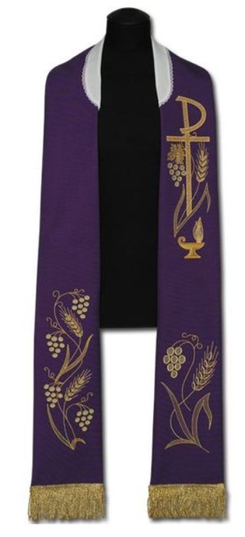 Fioletowa stuła kapłańska haftowana z symbolem PX Fioletowa stuła kapłańska haftowana z symbolem PX