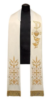 Stuła haftowana eucharystyczna z symbolem Ryb