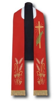 Stuła haftowana czerwona krzyż kłos