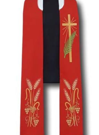 Stuła haftowana czerwona krzyż kłos