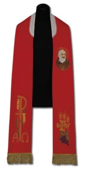 Stuła czerwona z wizerunkiem Ojca Pio