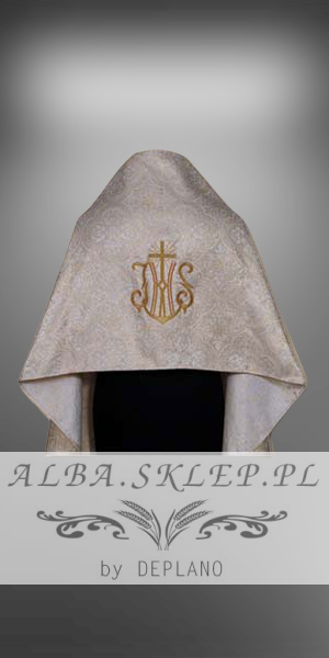 Złoty Welon Liturgiczny z Haftem IHS w Tkaninie Damaskowej Złoty Welon Liturgiczny z Haftem IHS w Tkaninie Damaskowej