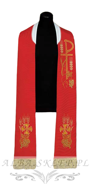 Czerwona stuła kapłańska z motywami eucharystycznymi Czerwona stuła kapłańska z motywami eucharystycznymi