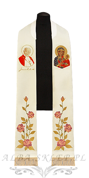 Stuła z wizerunkiem Jana Pawła II i Matki Bożej Częstochowskiej Stuła z wizerunkiem Jana Pawła II i Matki Bożej Częstochowskiej