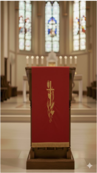 Czerwone Nakrycie na Ambonę z Haftem Krzyża