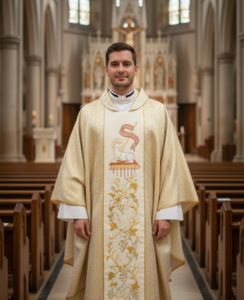 Złoty Ornat Liturgiczny z Barankiem Paschalnym na Wielkanoc