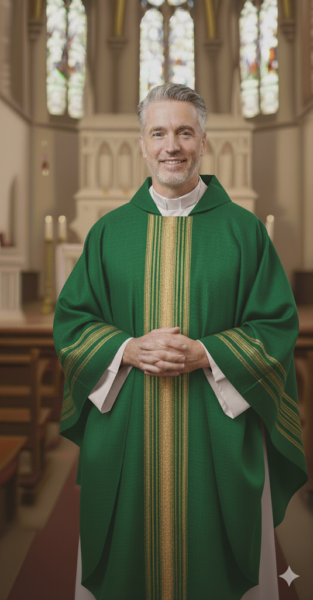 Ornat Zielony z Lejącej Tkaniny z Złotymi Pasami