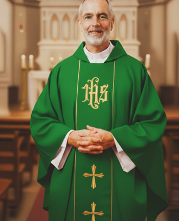 Ornat haftowany zielony IHS krzyż