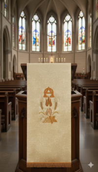 Nakrycie na Ambonę Lektorium Złote z Haftem Alfa Omega