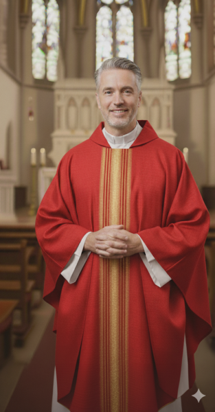 Ornat Czerwony z Lejącej Tkaniny z Złotymi Pasami